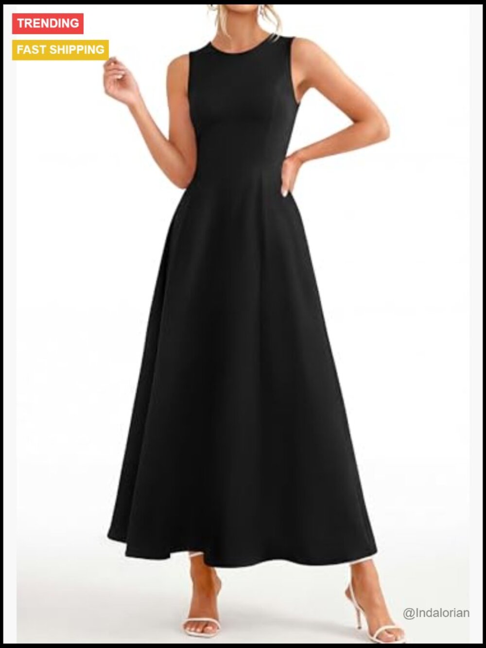 Women's Maxi Dress Sleeveless Tank A-Line Flowy Swing Dress with Pockets - Picture 2 of 7
